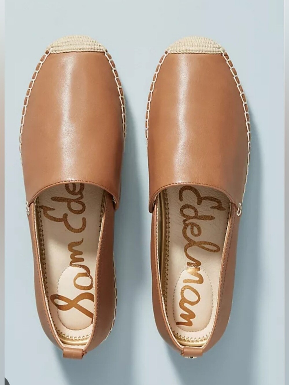 Sam Edelman Cognac Leather Espadrille Slip-Ons Size 8